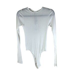 Re/Done Womens Hanes Bodysuit 60s Slim Ribbed Knit Long Sleeve Cotton White S